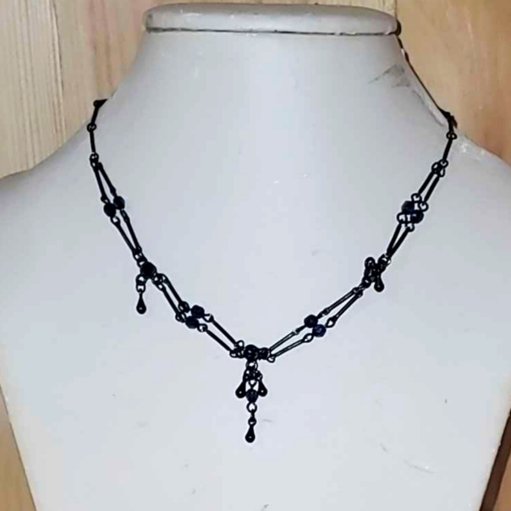 Dainty Drop Black Gunmetal-tone Necklace